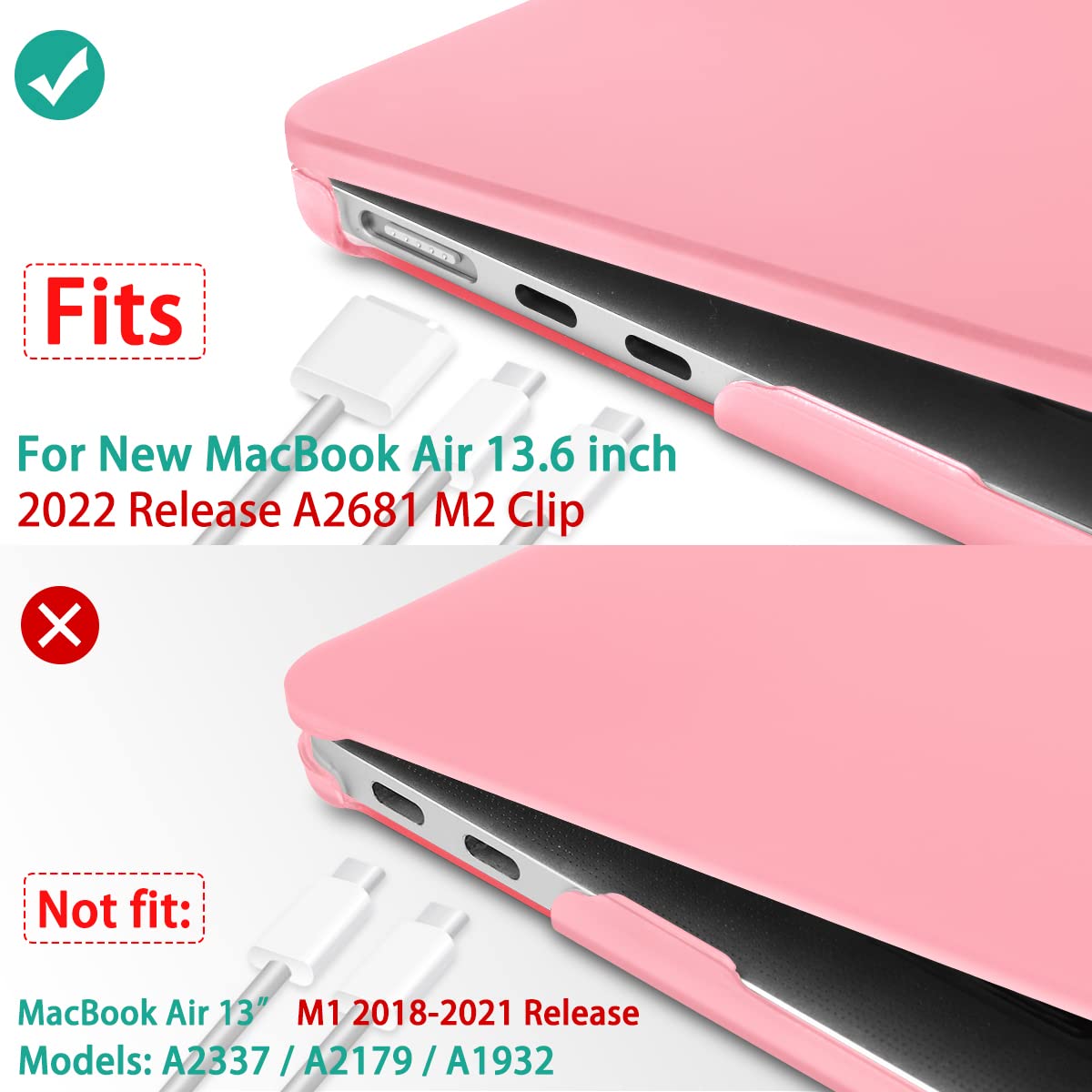 Suitable for  2023 2022 MacBook Air 13 inch case M2 Model A2681 Hard Shell Case Keyboard Cover Pink - SuperSaverAU - view 4