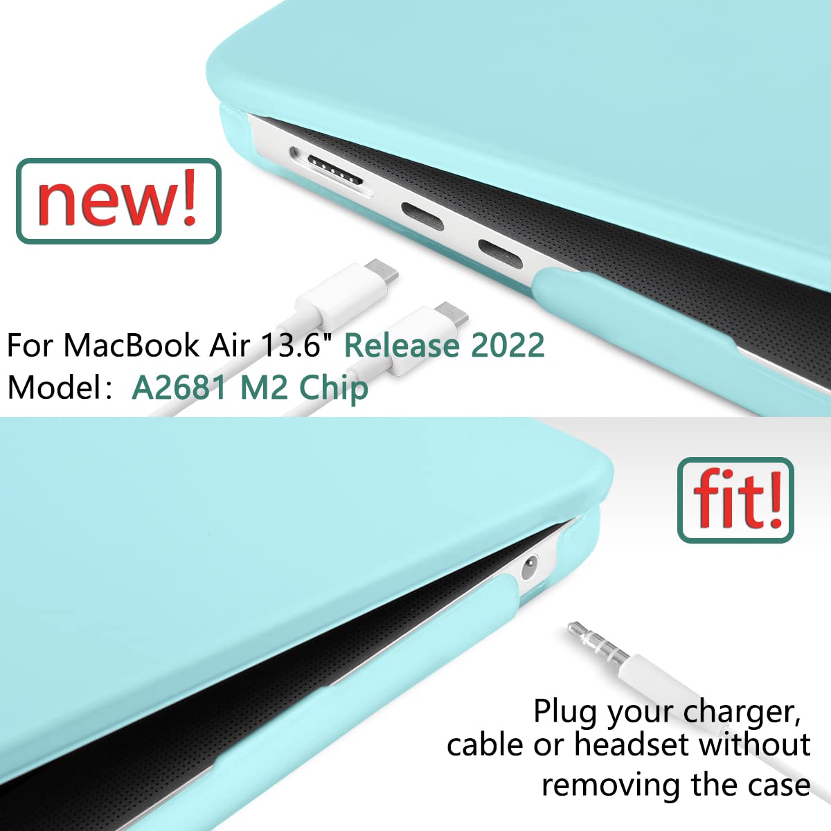 Suitable for  2023 2022 MacBook Air 13 inch case M2 Model A2681 Hard Shell Case Keyboard Cover Turquoise - SuperSaverAU - view 4