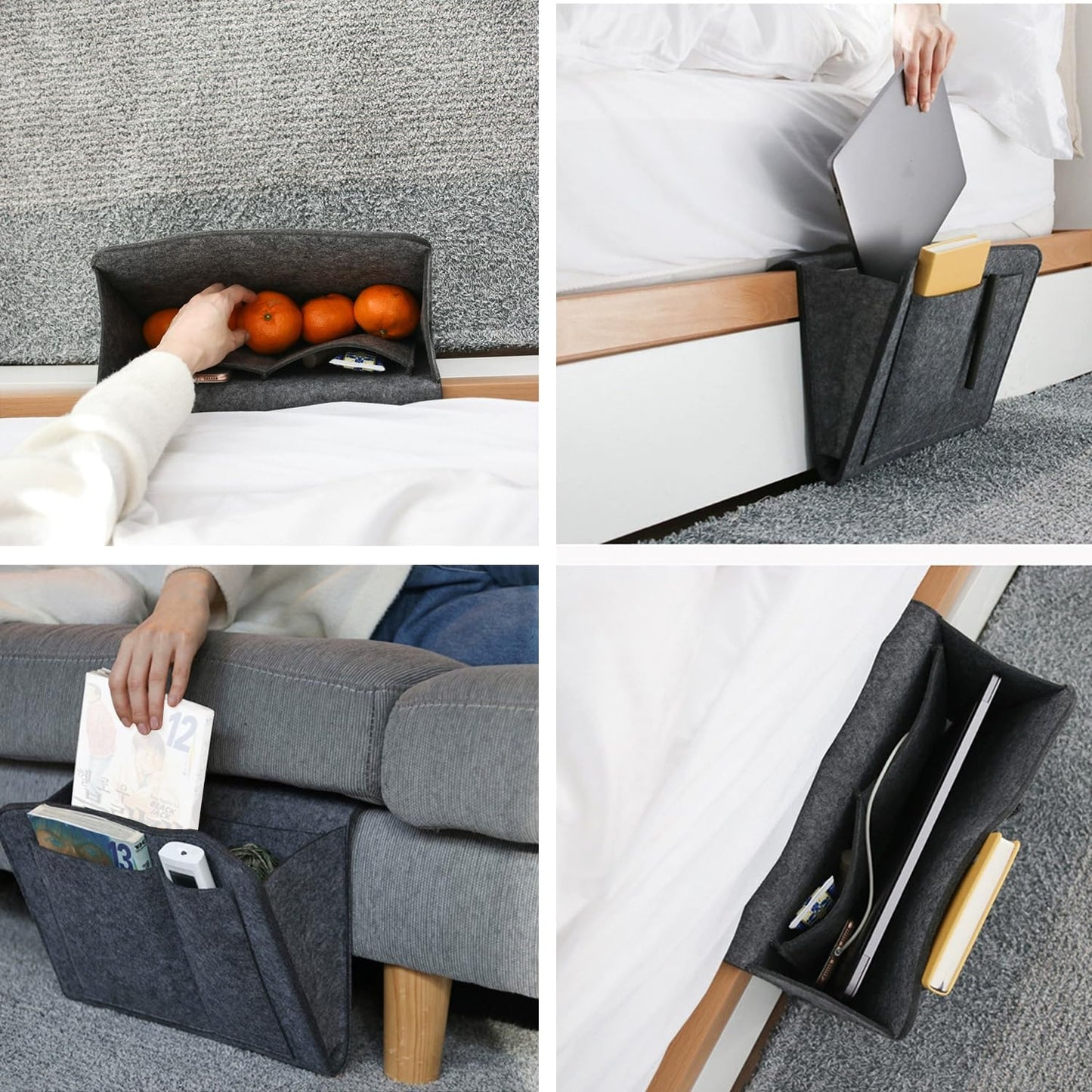 Dark Grey Bedside Caddy Organizer by Premium - Multi-Purpose Storage Solution