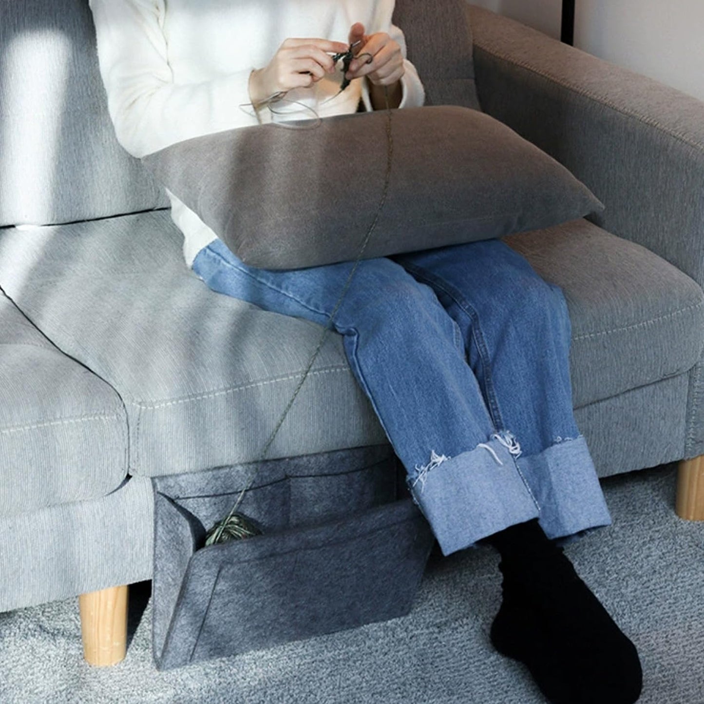 Dark Grey Bedside Caddy Organizer by Premium - Multi-Purpose Storage Solution