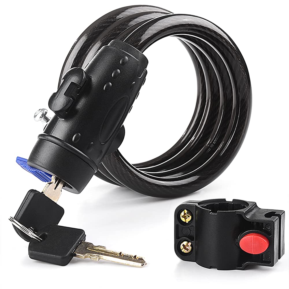 Premium Bike Cable Lock with 12mm Steel Cable, Bracket & 2 Keys - 1.2m