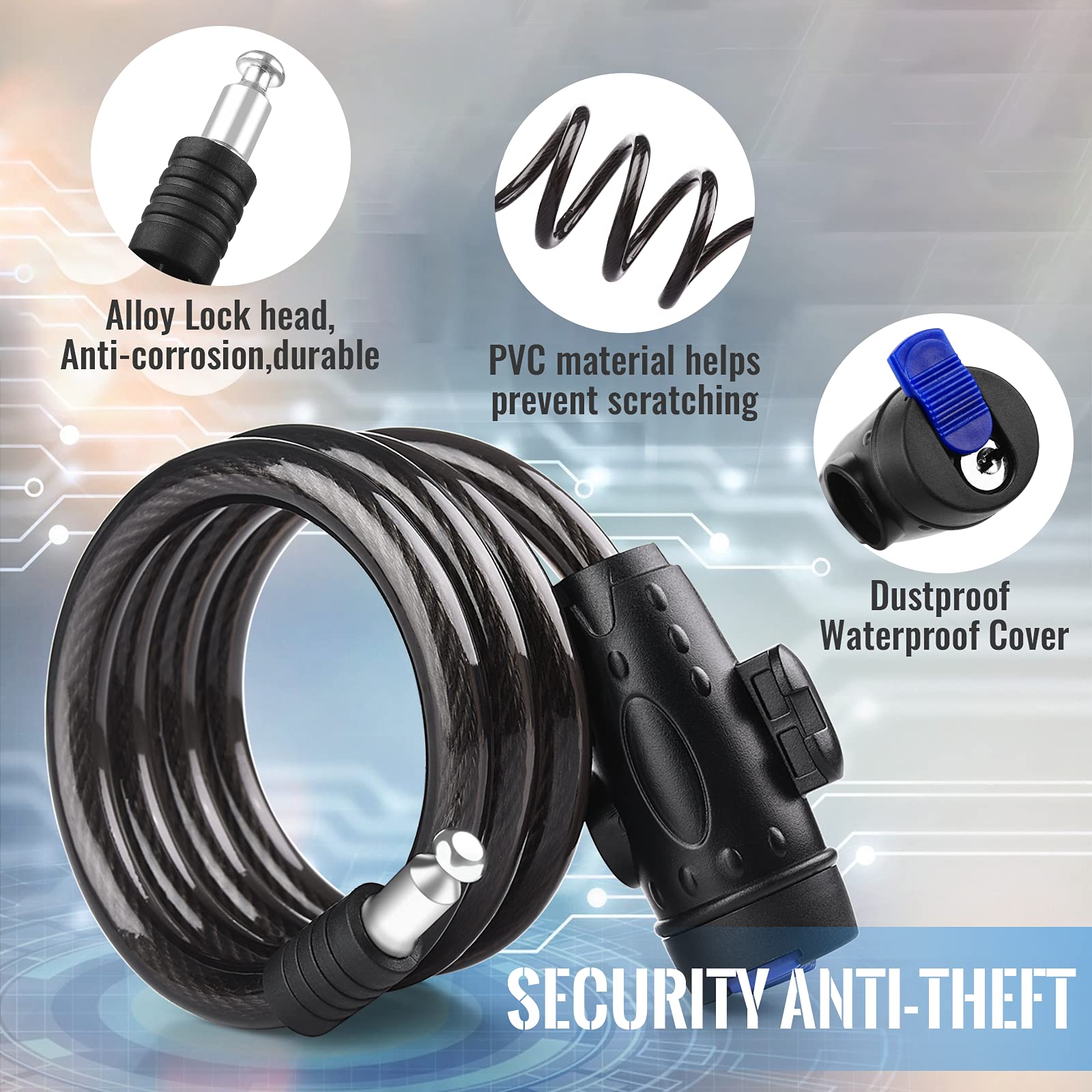 Premium Bike Cable Lock with 12mm Steel Cable, Bracket & 2 Keys - 1.2m