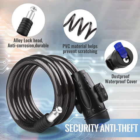 Premium Bike Cable Lock with 12mm Steel Cable, Bracket & 2 Keys - 1.2m