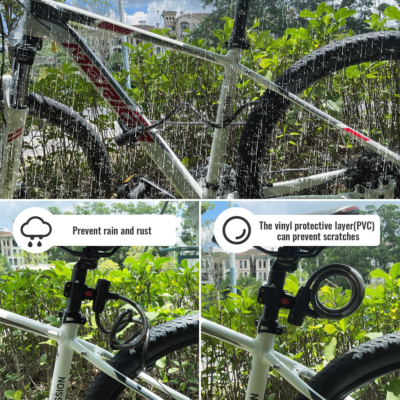 Premium Bike Cable Lock with 12mm Steel Cable, Bracket & 2 Keys - 1.2m