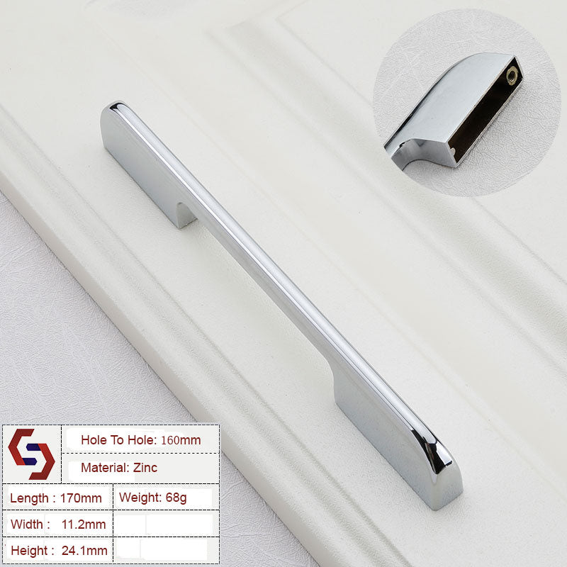 Zinc Kitchen Cabinet Pull, Modern Silver Handle, 160mm Hole to Hole Size