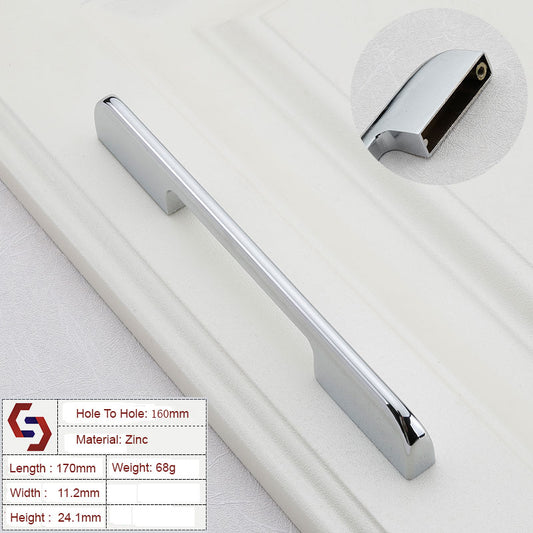 Zinc Kitchen Cabinet Pull, Modern Silver Handle, 160mm Hole to Hole Size