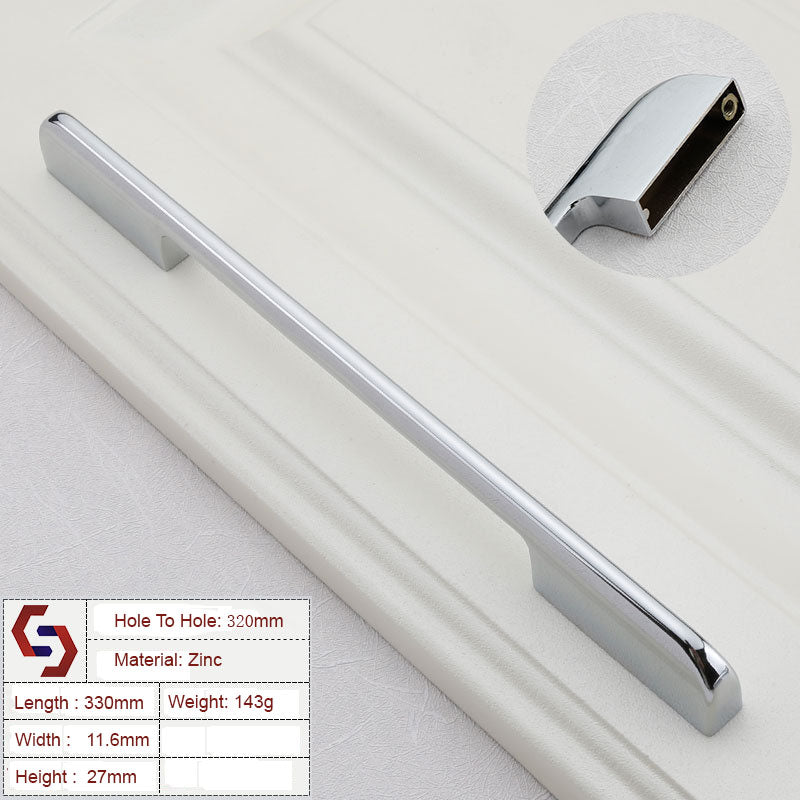 Zinc Kitchen Cabinet Pull, Modern Silver Handle, 320mm Hole to Hole Size