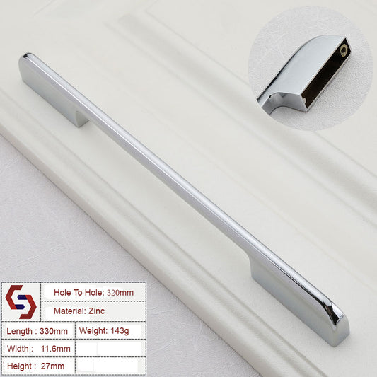 Zinc Kitchen Cabinet Pull, Modern Silver Handle, 320mm Hole to Hole Size