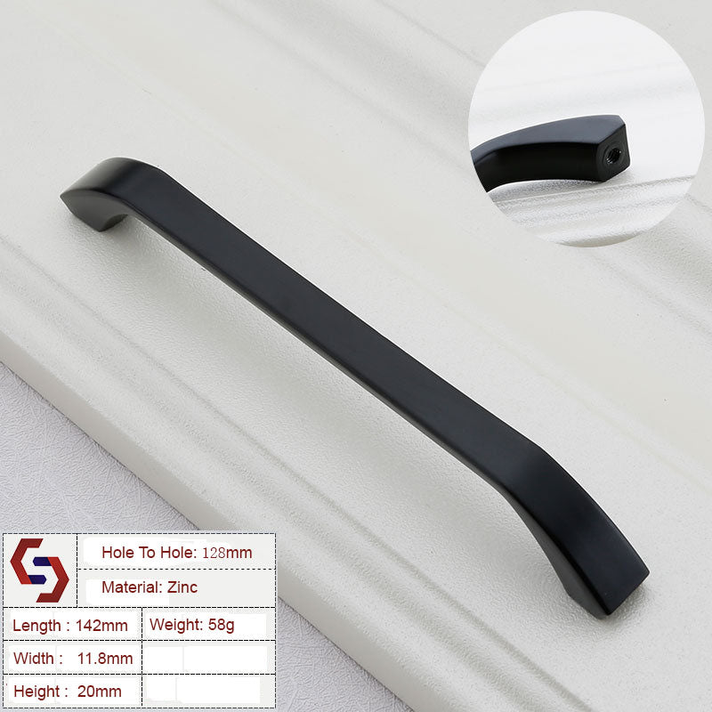 Zinc Kitchen Cabinet Handle Pull, Black, 128MM, Modern European Style, Sleek Design