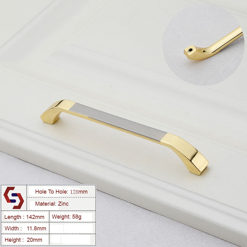 Zinc Kitchen Cabinet Handle Pull, Gold, 128mm, Modern European Style