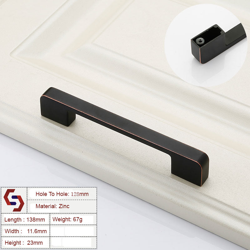 Zinc Kitchen Cabinet Pull Handle, Modern Black & Copper, 128mm Hole Size