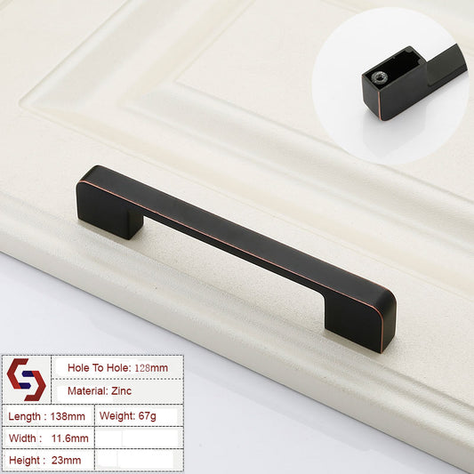 Zinc Kitchen Cabinet Pull Handle, Modern Black & Copper, 128mm Hole Size