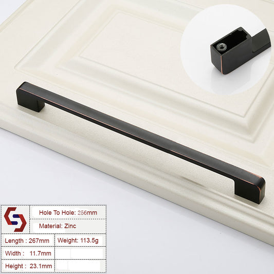 Zinc Cabinet Pull Handle, Modern Black & Copper, 256mm Hole Size, Elegant Design