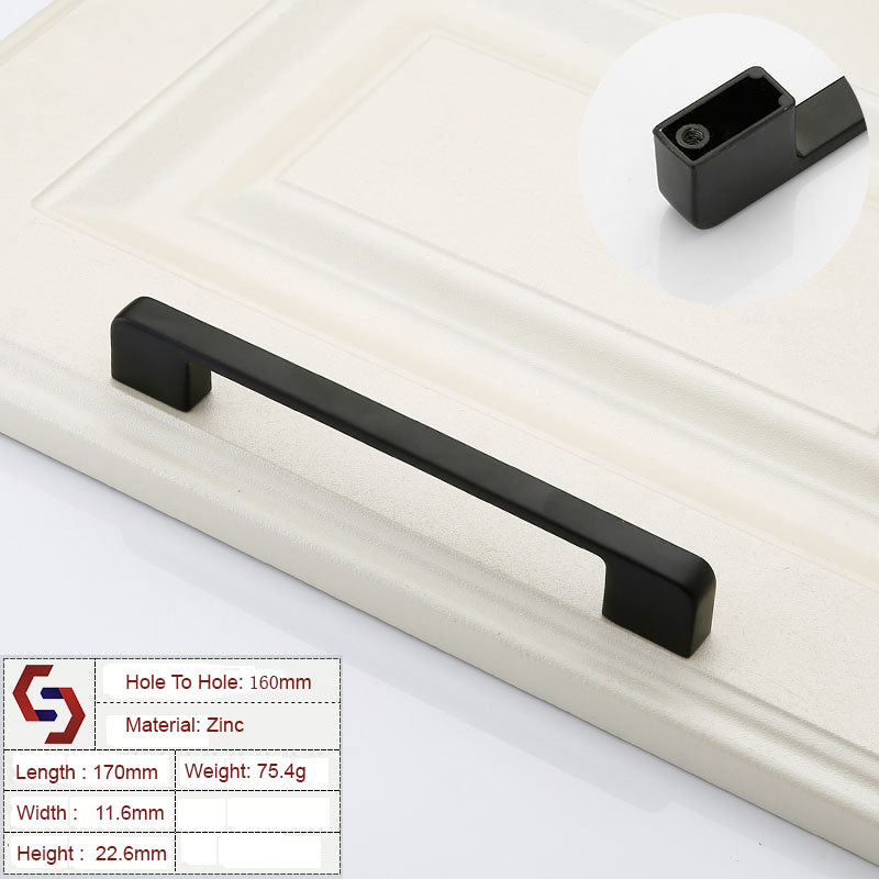 Zinc Kitchen Cabinet Pull Handle, Black, 160mm, Modern European Style, Laser Edging - SuperSaverAU - view 1