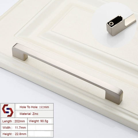 Zinc Kitchen Cabinet Handle Pull, Brushed Silver, 192mm, Modern European Style - SuperSaverAU - view 1