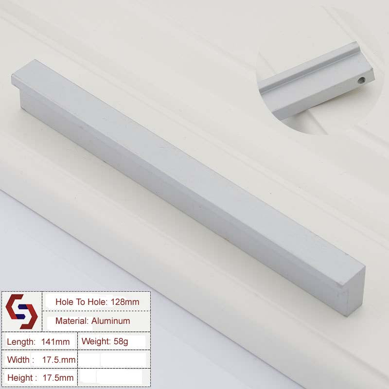 Zinc Cabinet Pull Handle, Modern European Style, Silver, 128mm, Includes Screws