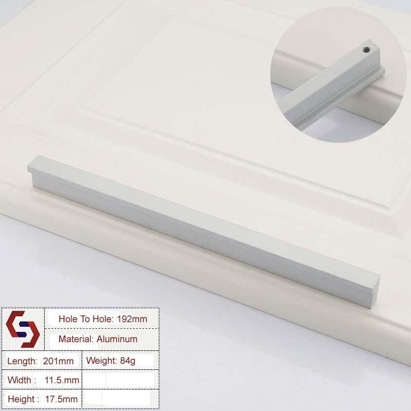 Zinc Kitchen Cabinet Handles Pull, Modern Silver 192mm, Sleek Design, Includes Screws