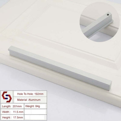 Zinc Kitchen Cabinet Handles Pull, Modern Silver 192mm, Sleek Design, Includes Screws