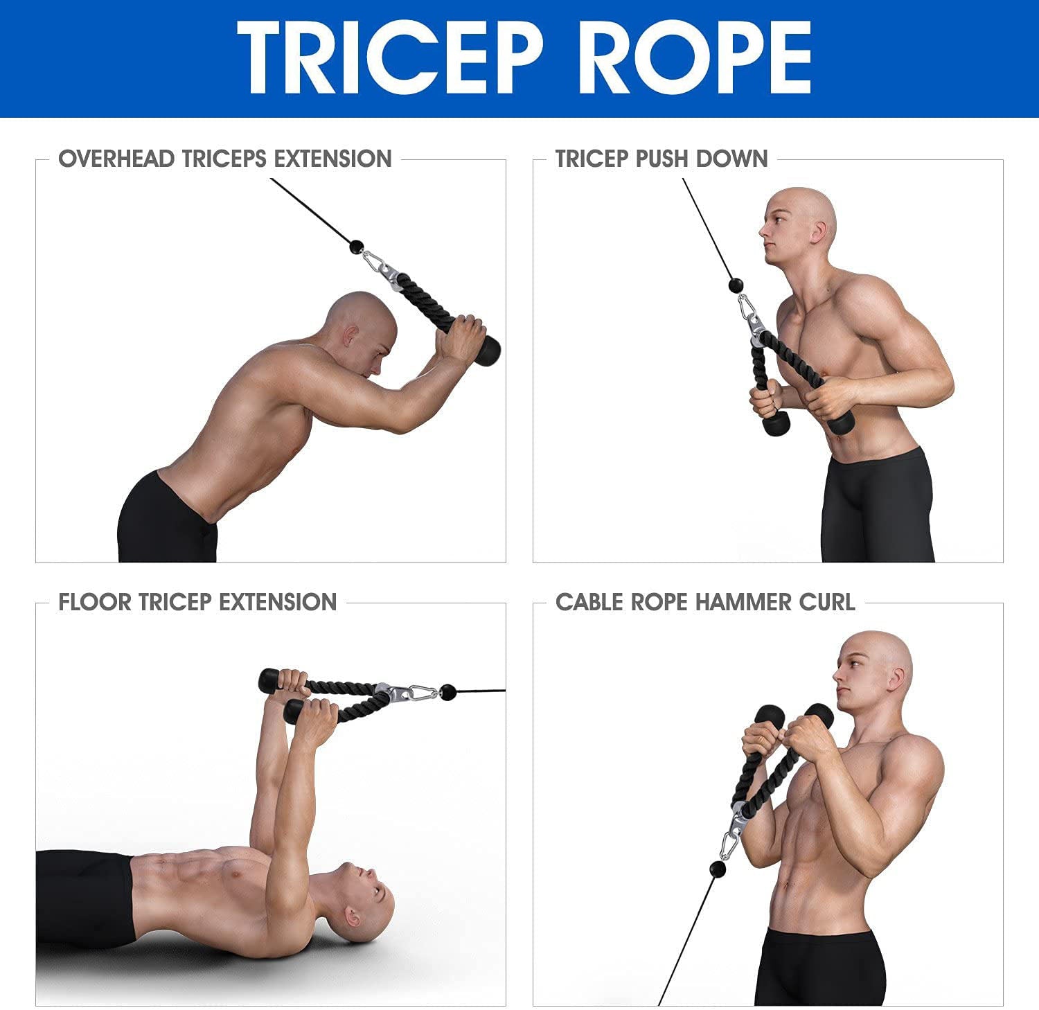 Tricep Rope Fitness Gym Pulley Pull Down Rope Cable Machine Attachment Pull down Rope - SuperSaverAU - view 5