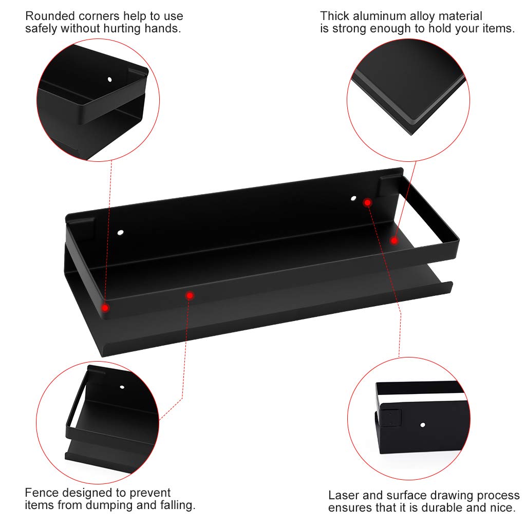 Black Bathroom Shower Shelf, 23cm Wall Mount 304 Stainless Steel Storage Rack