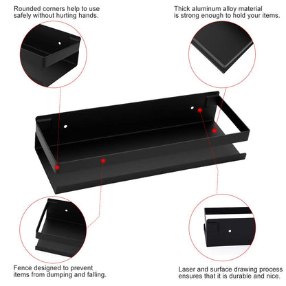 Black Bathroom Shower Shelf, 23cm Wall Mount 304 Stainless Steel Storage Rack