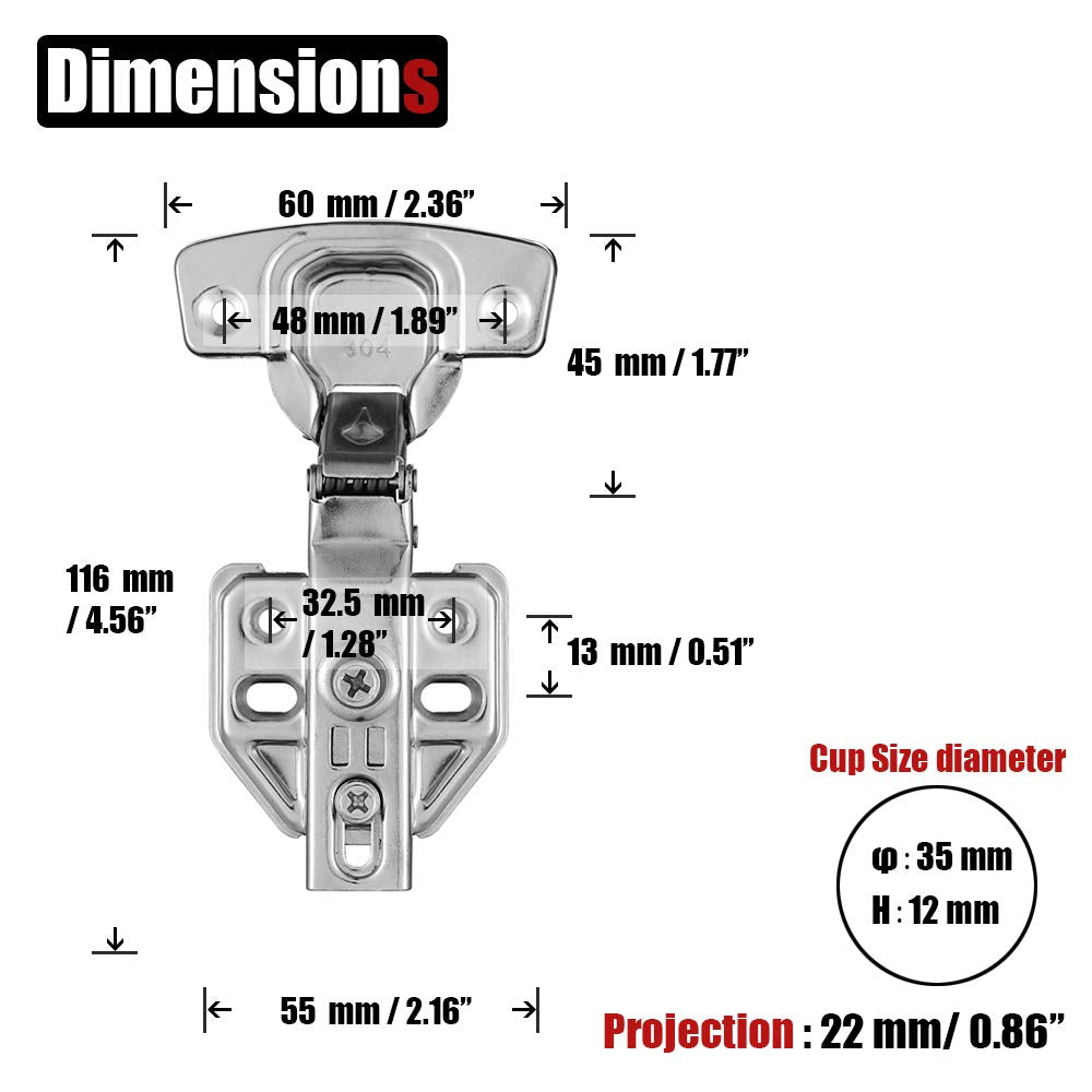 RUSTPROOF 304 Stainless Steel 8 Pack Cabinet Hinges 100° Soft Closing - SuperSaverAU - view 2