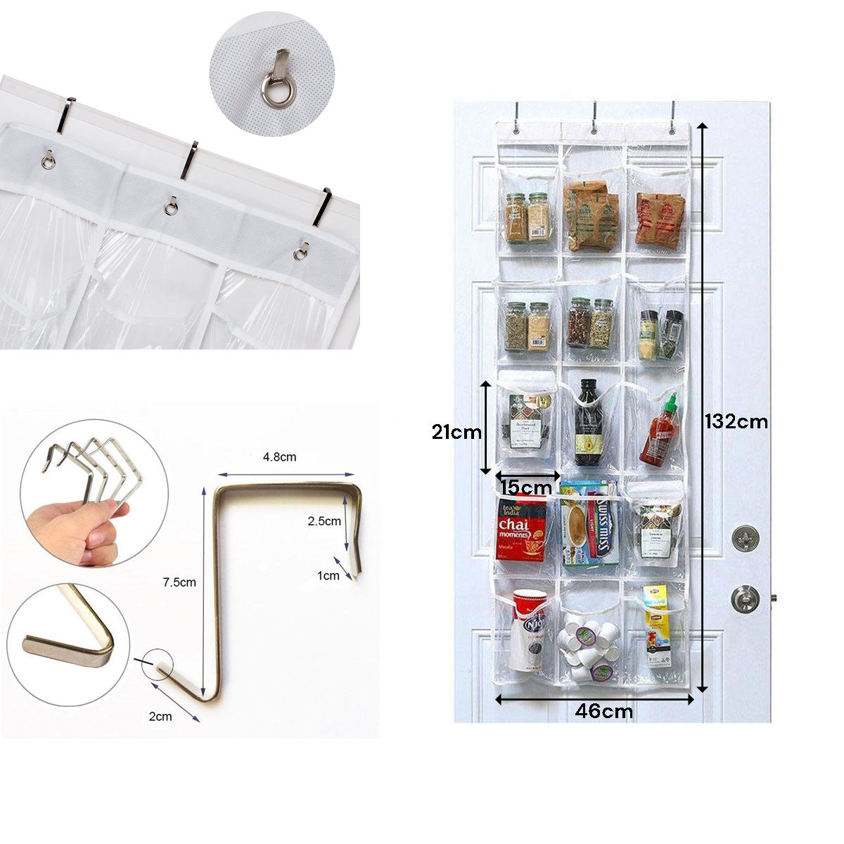 Premium Over Door Hanging Organiser with 15 Pockets - Transparent