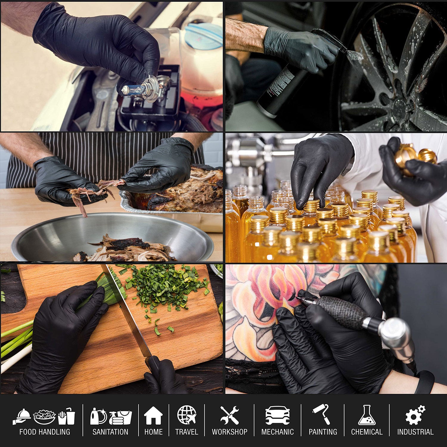 100x Nitrile Black Industrial Mechanic Tattoo Food Disposable Gloves Large - SuperSaverAU - view 7