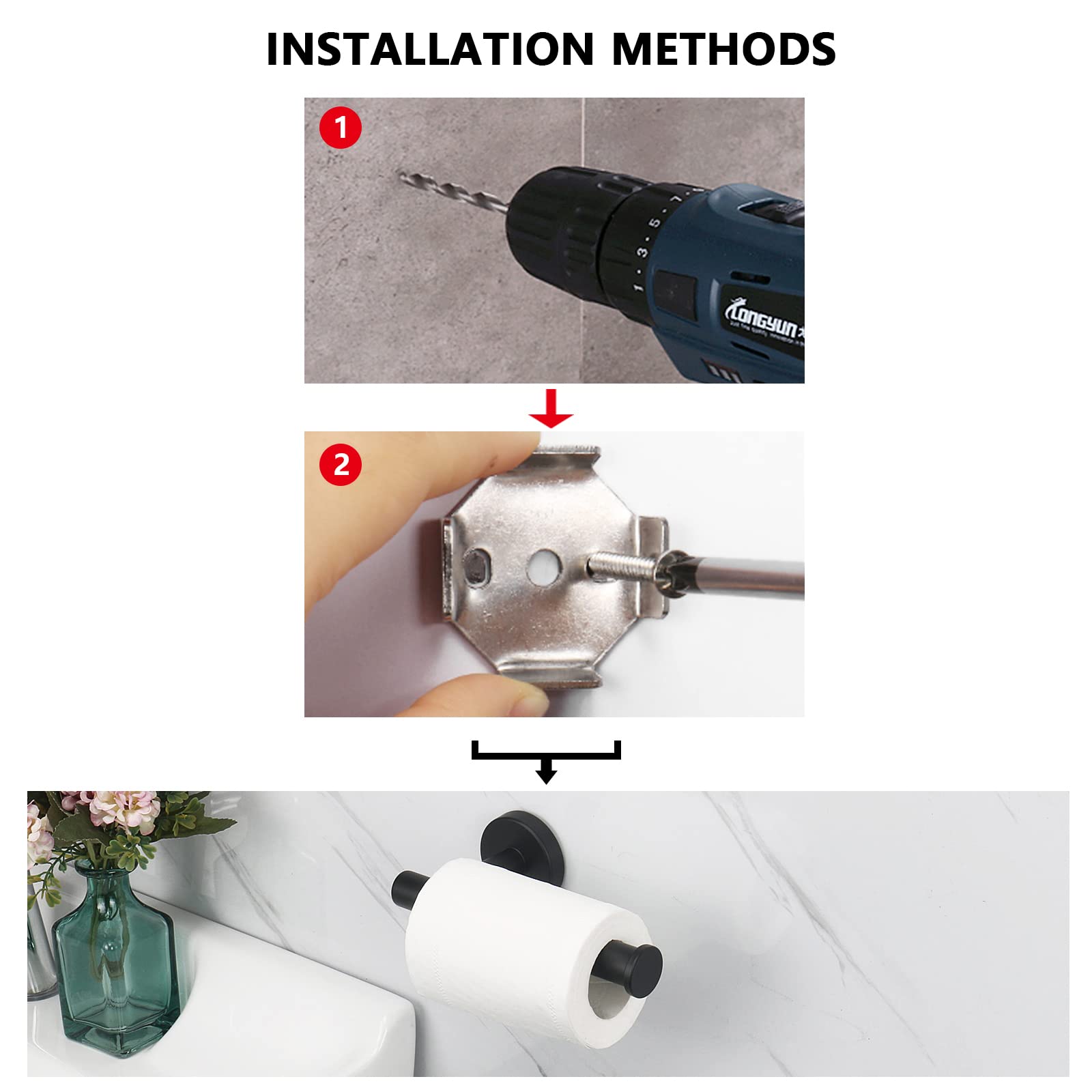 Black Wall Mount Toilet Paper Holder, 304 Stainless Steel, 75mm x 155mm x 25mm - SuperSaverAU - view 5