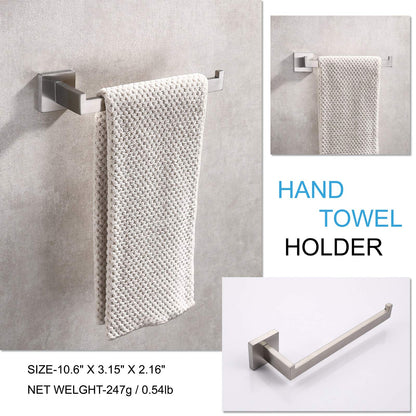 SUS304 Stainless Steel Square Hand Towel Holder Ring 25cm Brushed Nickel