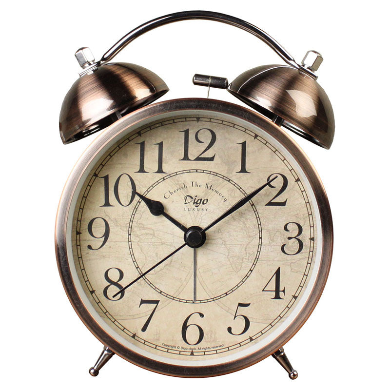 Bronze Twin Bell Alarm Clock - Loud, Non-Ticking, Backlight, 2 AA Battery Operated - SuperSaverAU - view 1