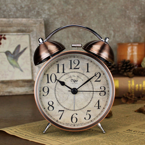 Bronze Twin Bell Alarm Clock - Loud, Non-Ticking, Backlight, 2 AA Battery Operated - SuperSaverAU - view 2