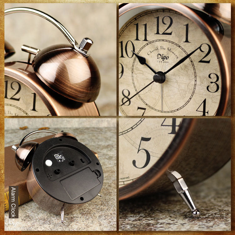 Bronze Twin Bell Alarm Clock - Loud, Non-Ticking, Backlight, 2 AA Battery Operated - SuperSaverAU - view 4