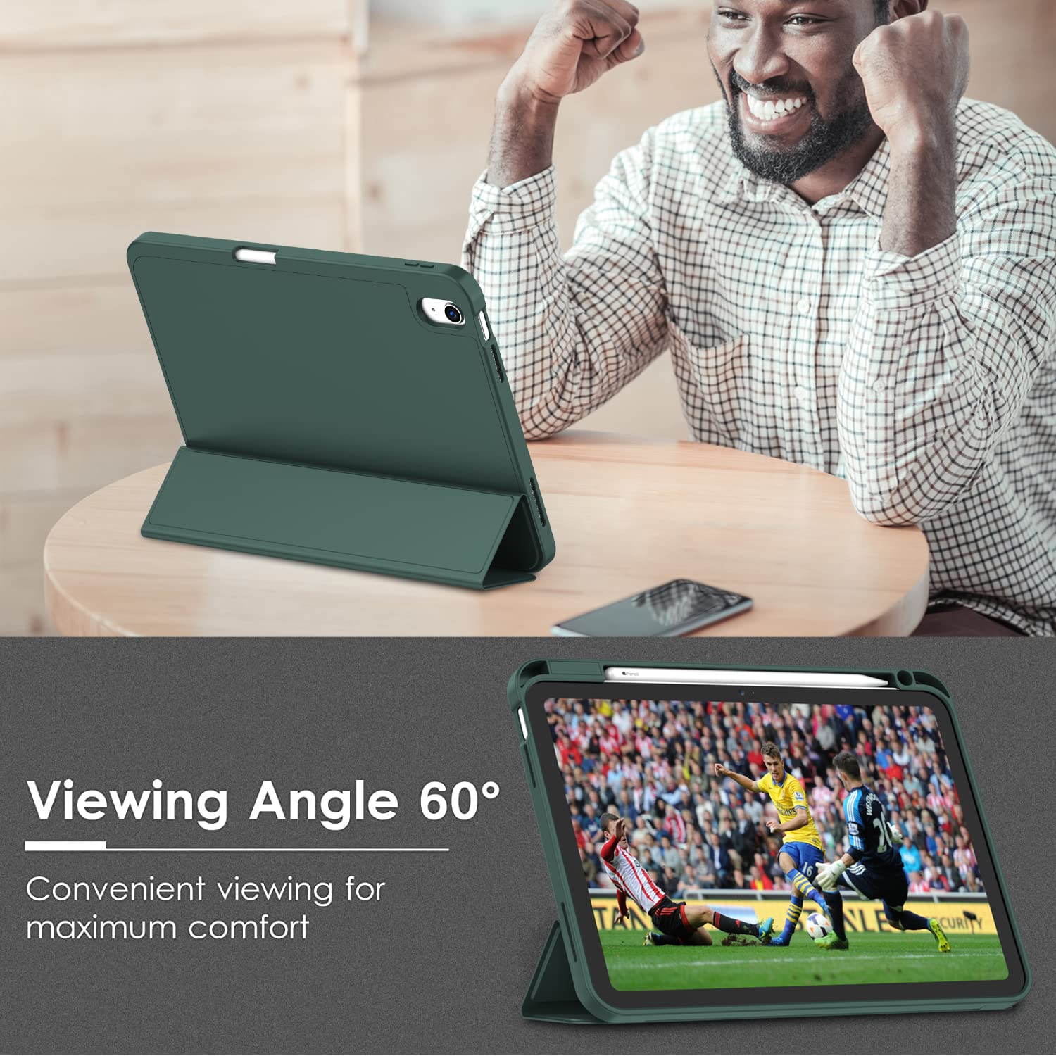 Premium Dark Green iPad 10th Gen 10.9 Smart Clear Case with Pencil Holder