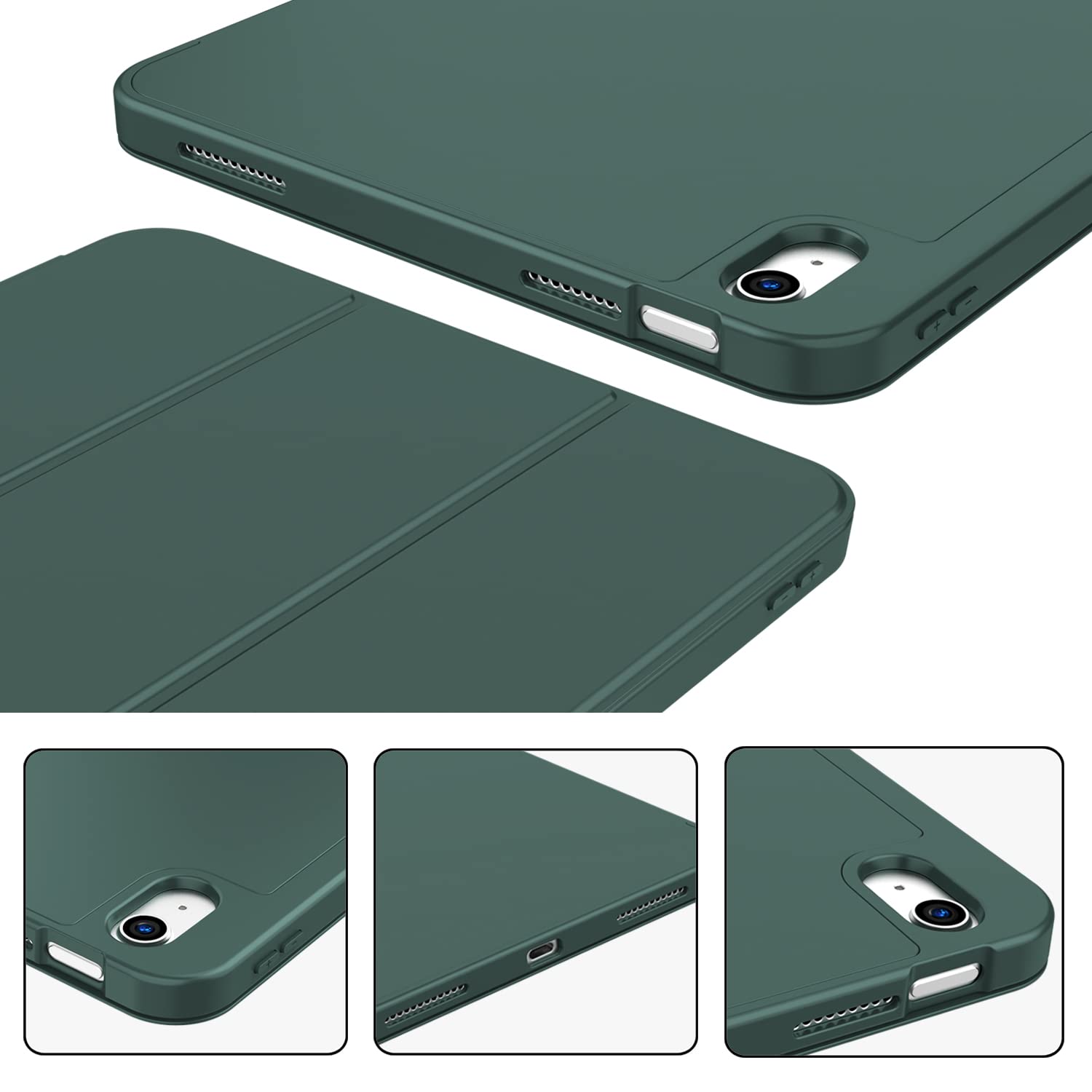 Premium Dark Green iPad 10th Gen 10.9 Smart Clear Case with Pencil Holder