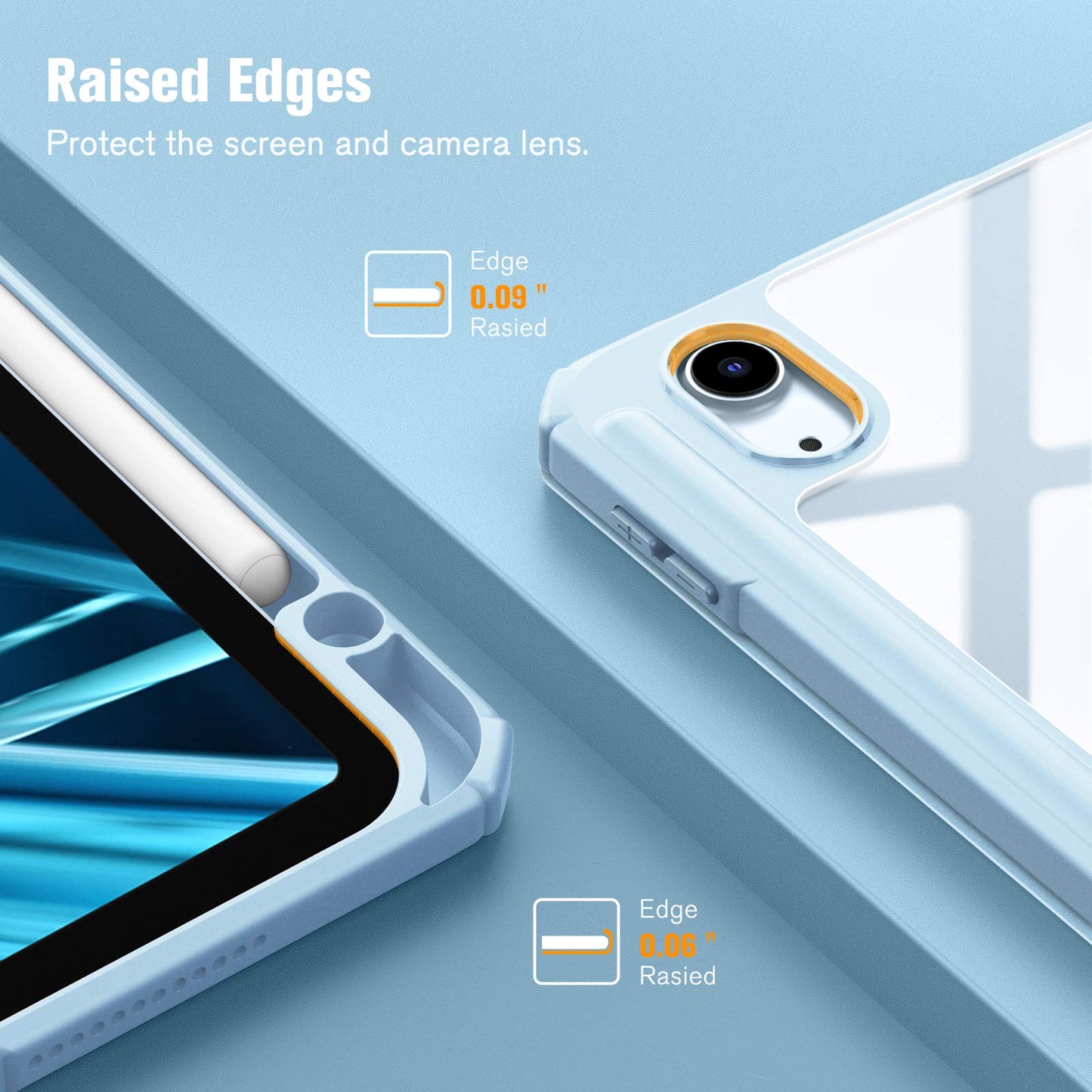 iPad 10th Case 10.9 Inch 2022 with Pencil Holder, Smart iPad Clear Case with Soft TPU Auto Wake Sleep Sky Blue