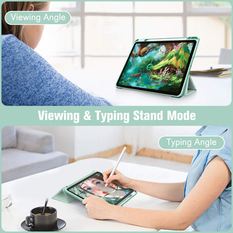 Premium Green iPad 10th Gen 10.9 Smart Clear Case with Pencil Holder