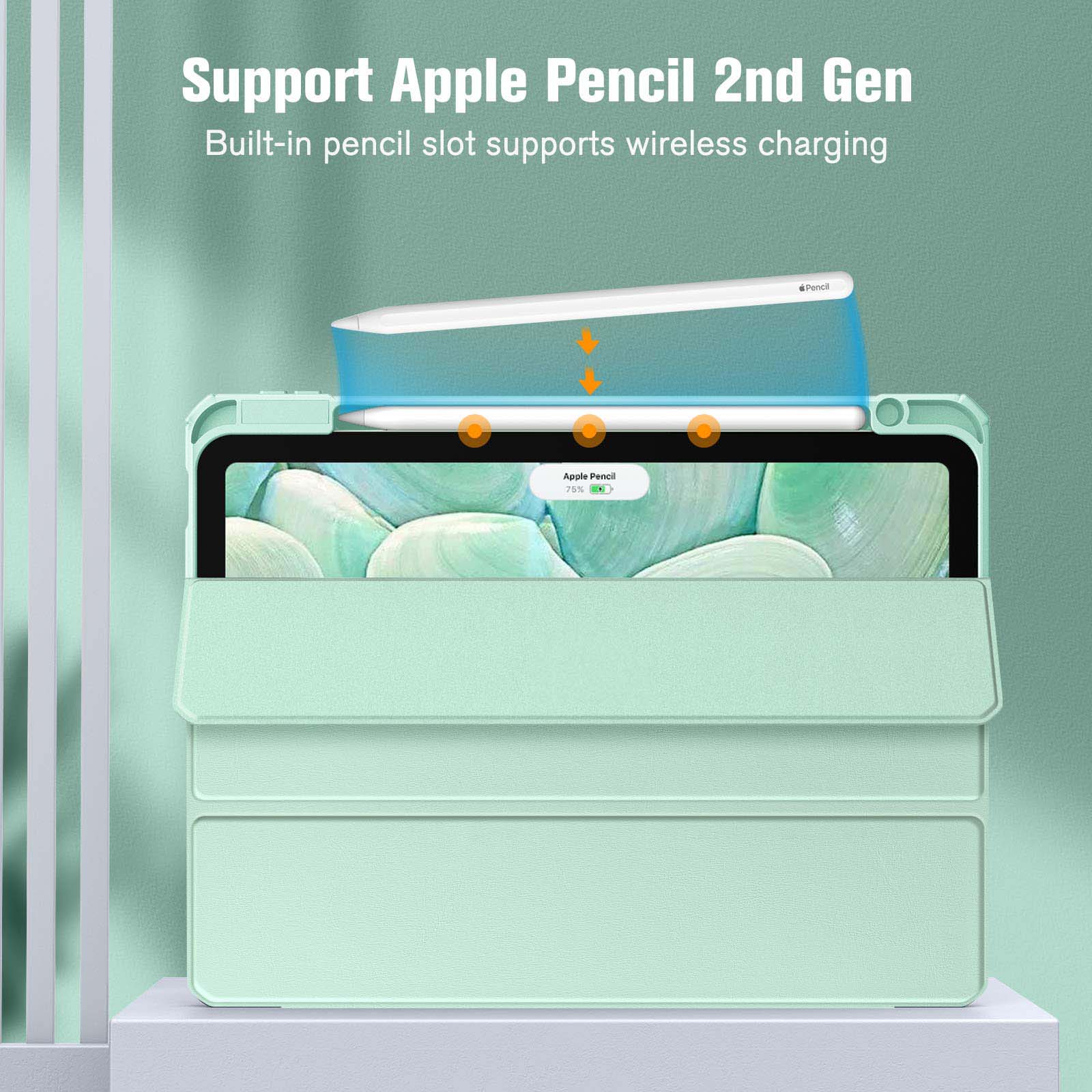 Premium Green iPad 10th Gen 10.9 Smart Clear Case with Pencil Holder