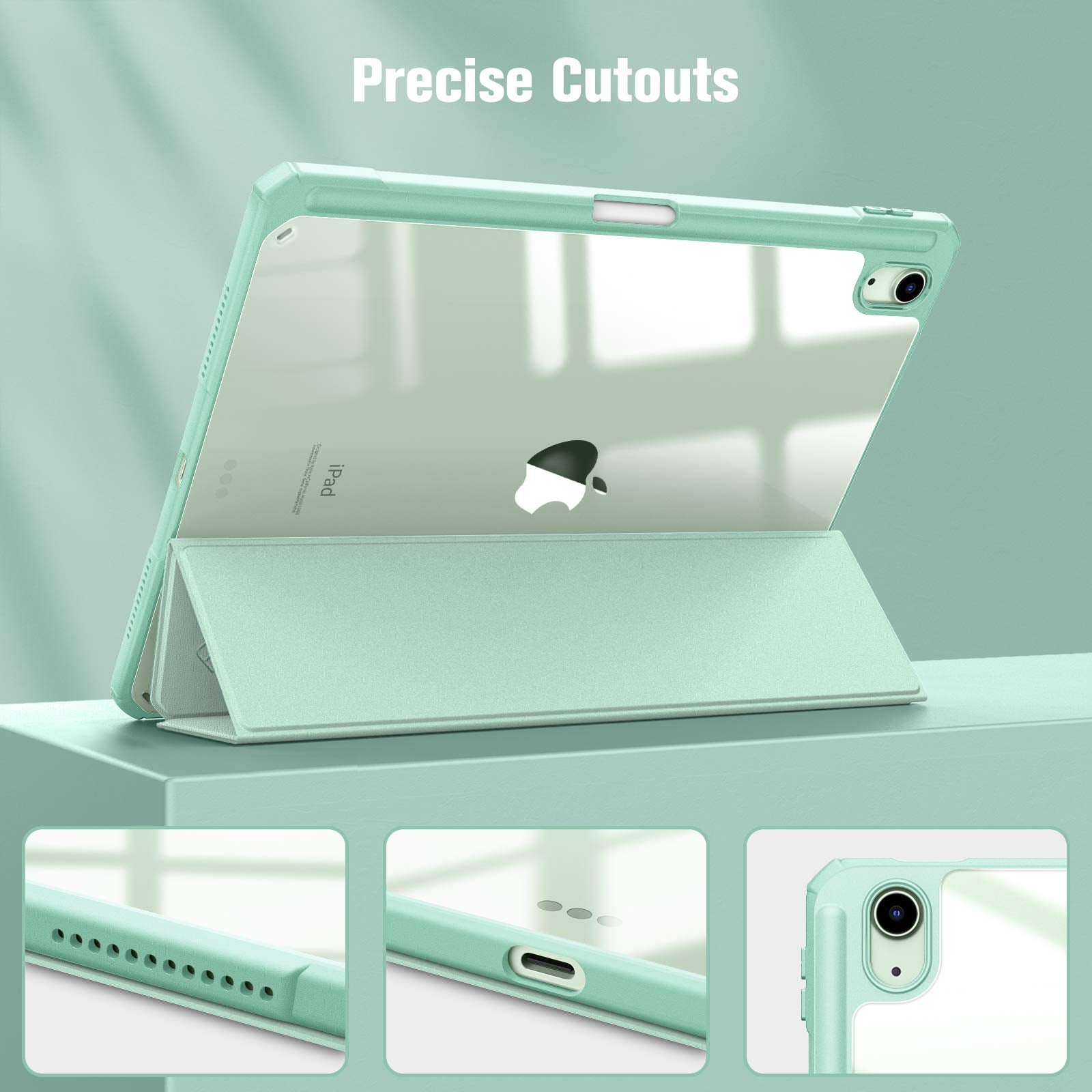 Premium Green iPad 10th Gen 10.9 Smart Clear Case with Pencil Holder