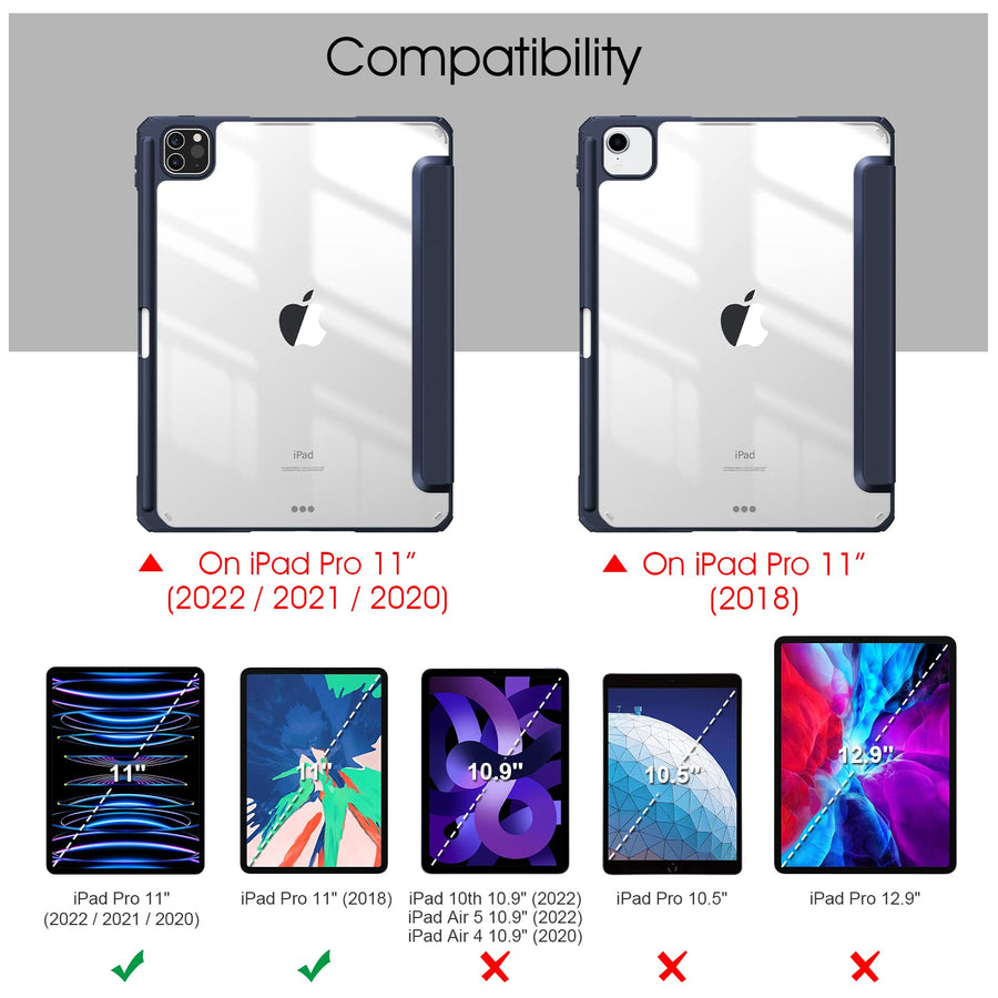 iPad Pro 11 Inch Case 2018-2022, Premium PU Leather, Built-in Stand, Clear Cover - SuperSaverAU - view 1