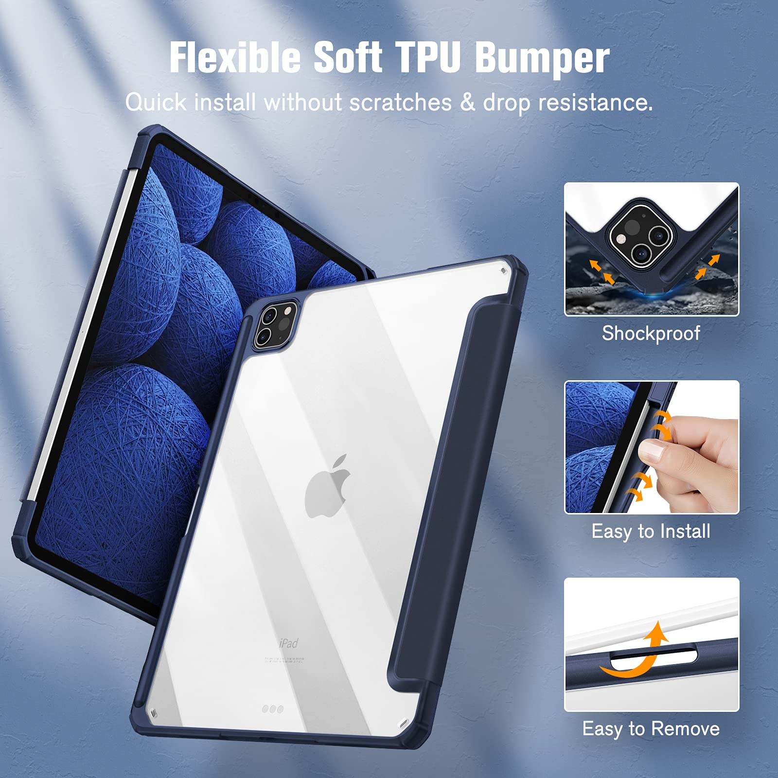 iPad Pro 11 Inch Case 2018-2022, Premium PU Leather, Built-in Stand, Clear Cover - SuperSaverAU - view 3