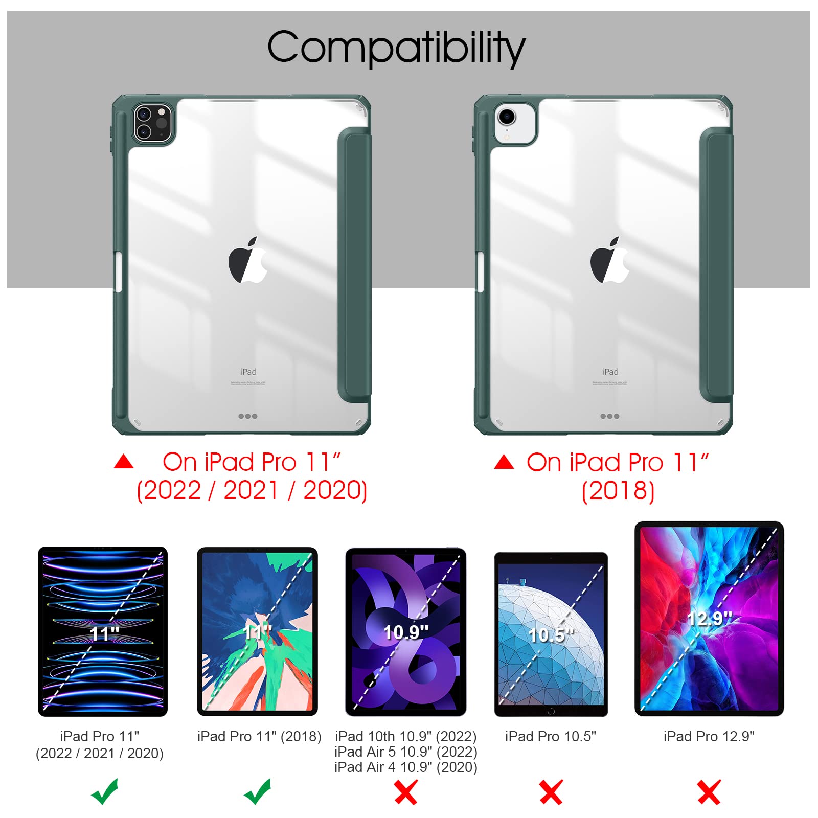 Premium Dark Green iPad Pro 11 Soft TPU Smart Case with Pencil Holder