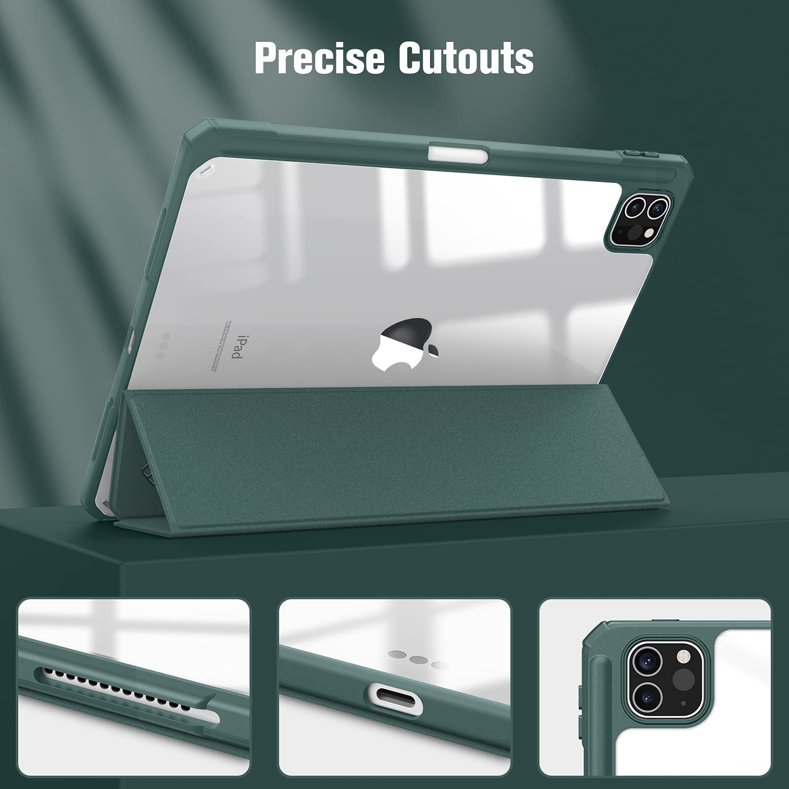 Premium Dark Green iPad Pro 11 Soft TPU Smart Case with Pencil Holder