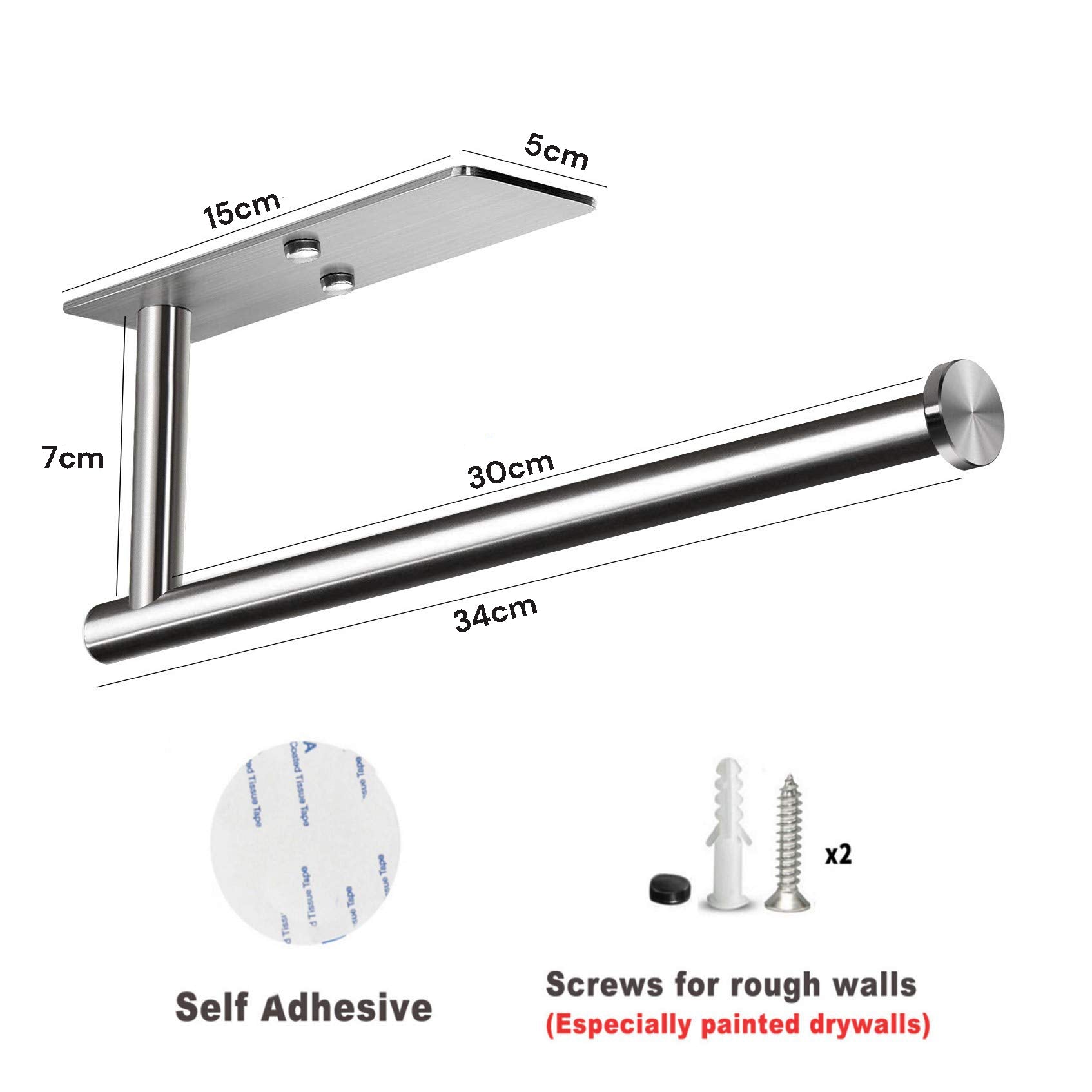 SUS 304 Stainless Steel Paper Towel Holder, 30cm, Waterproof, Wall Mount, Silver - SuperSaverAU - view 3