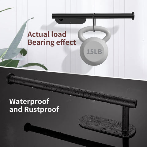 Black Paper Towel Holder 30cm - Waterproof SUS 304 Stainless Steel, Wall Mount - SuperSaverAU - view 2