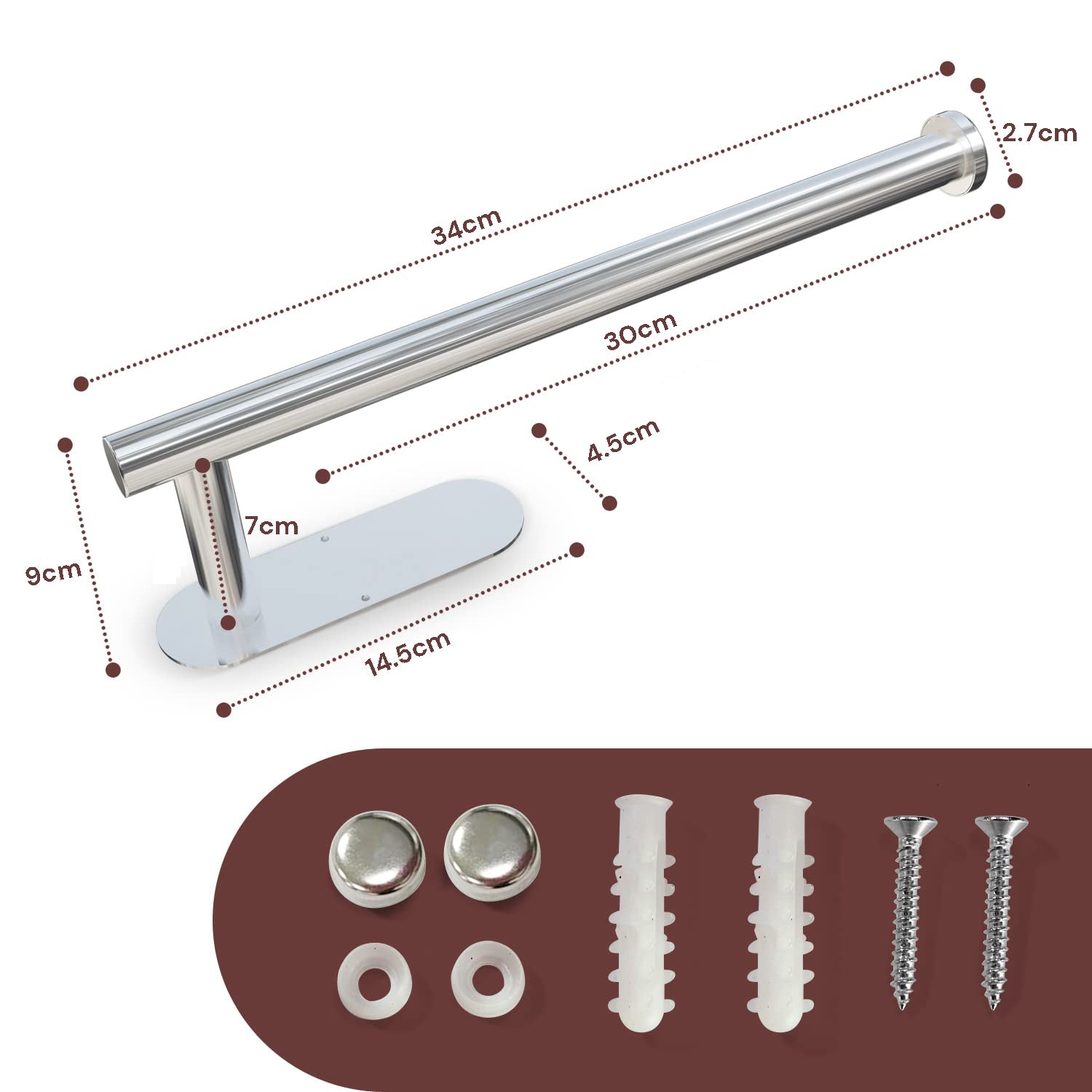 SUS 304 Stainless Steel Paper Towel Holder 30cm, Waterproof, Wall Mount, Silver - SuperSaverAU - view 4