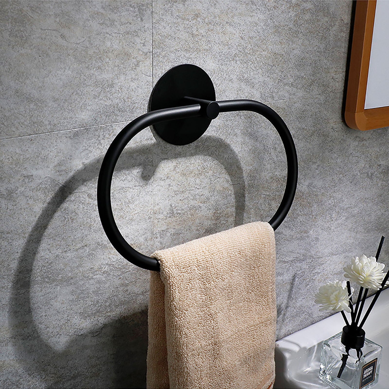 Black Bathroom Towel Ring, SUS304 Stainless Steel, 21.8cm x 12.8cm, Easy Install - SuperSaverAU - view 3