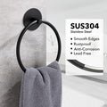 Black Bathroom Towel Ring, SUS304 Stainless Steel, 18cm x 16cm, Easy Install - SuperSaverAU - view 2