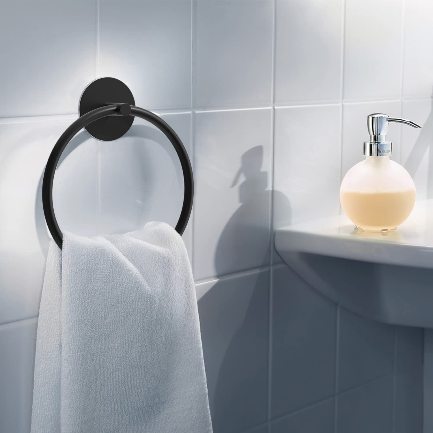 Black Bathroom Towel Ring, SUS304 Stainless Steel, 18cm x 16cm, Easy Install - SuperSaverAU - view 5