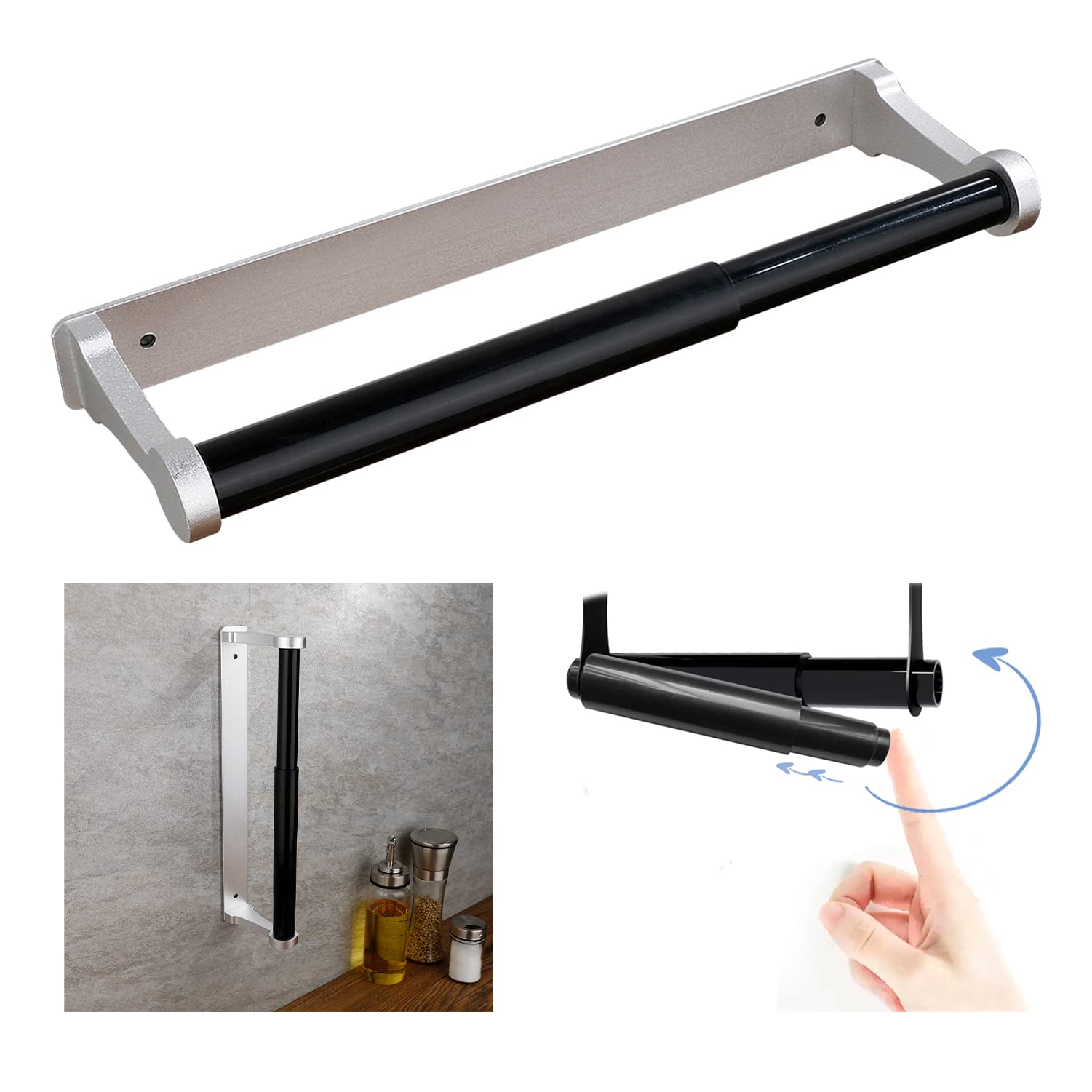 Premium Aluminum Paper Towel Holder, 32.5cm, Retractable, Wall Mount, Silver - SuperSaverAU - view 2